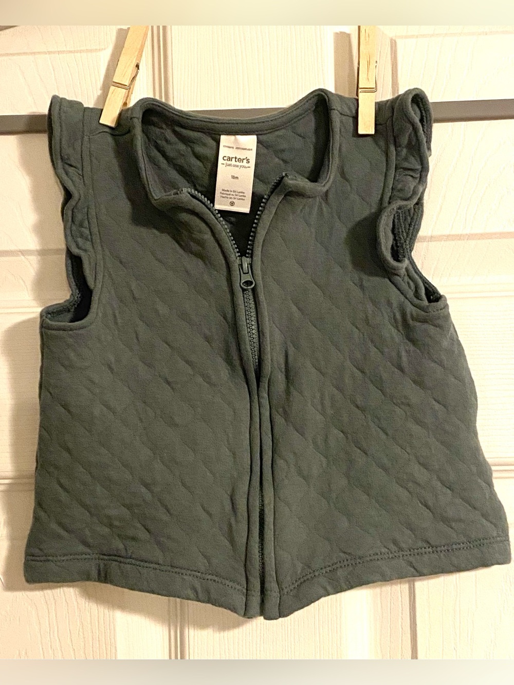 Carter's Quilted Sleeveless Zip-Up Vest - Moss Green
